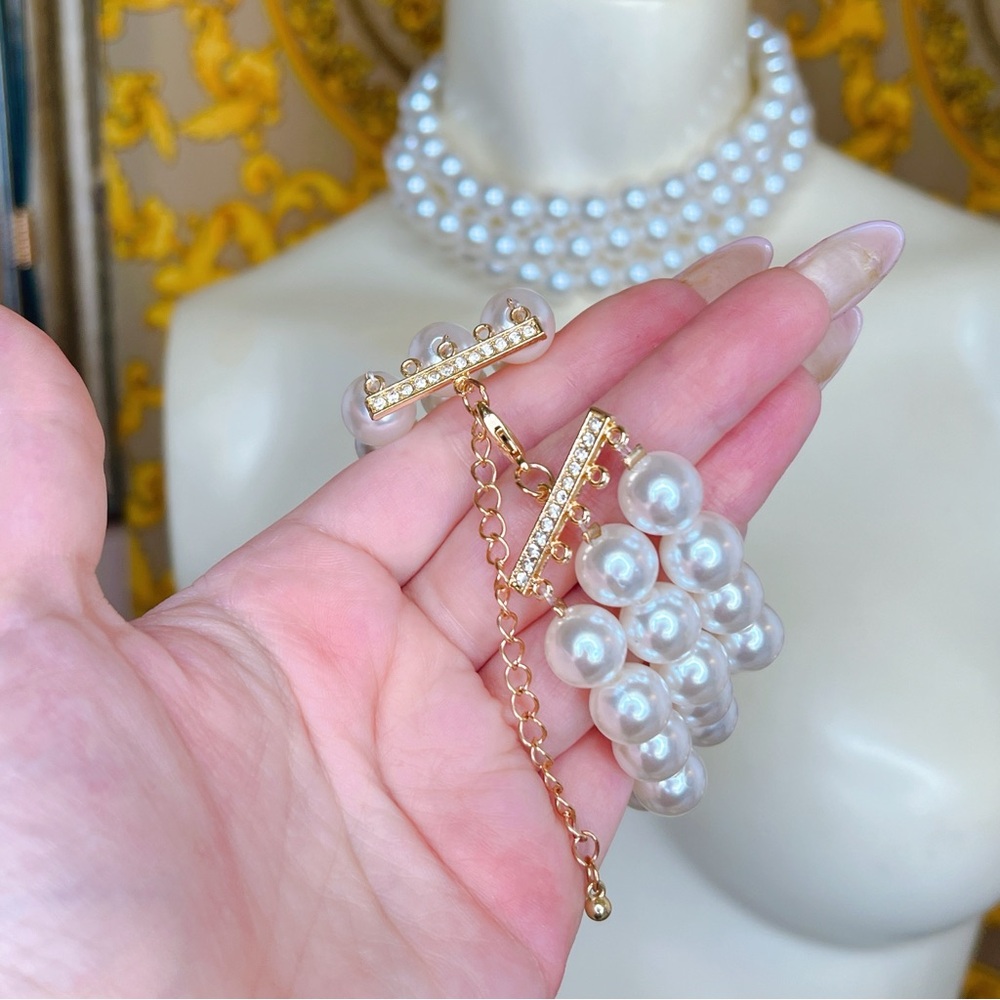 Pearl choker & bracelet set adjustable layered necklace 💛 - Picture 4 of 7